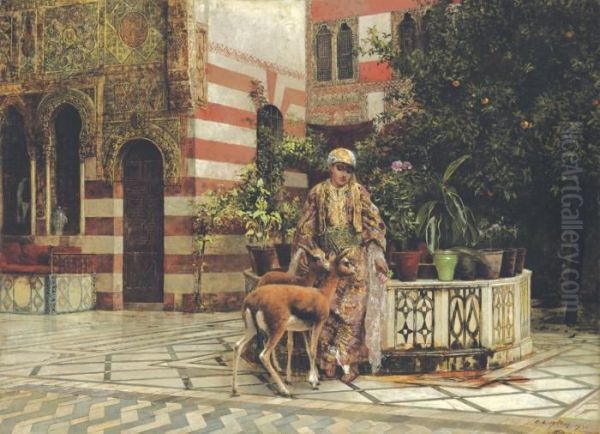 In The Courtyard Oil Painting by Edwin Lord Weeks