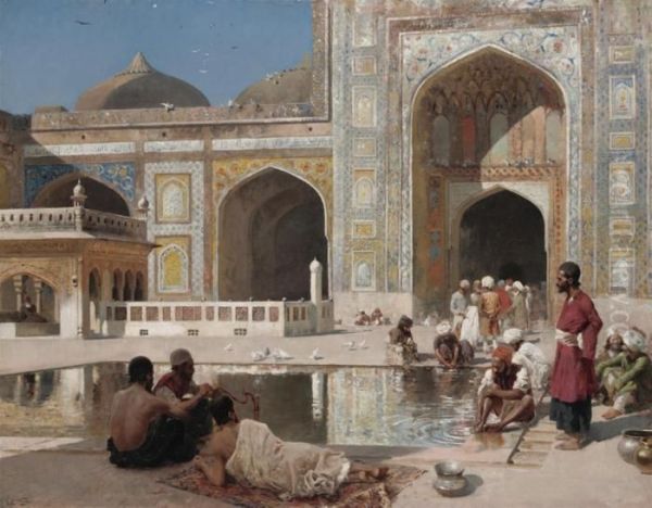 Mosque Of Vazir Khan, Lahore Oil Painting by Edwin Lord Weeks