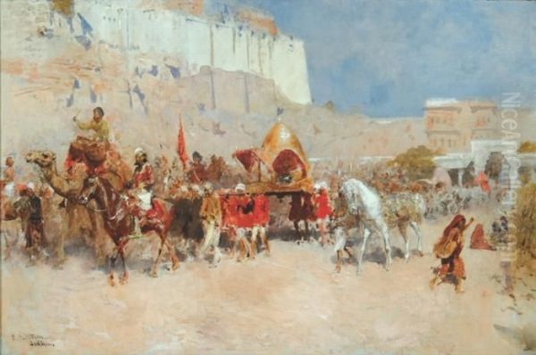 Wedding Procession, Jodhpore Oil Painting by Edwin Lord Weeks