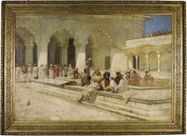 The Hour Of Prayer At Muti-mushid (pearl Mosque), Agra Oil Painting by Edwin Lord Weeks