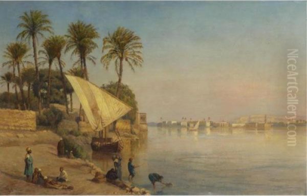 A View On The Nile Near Cairo Oil Painting by Edwin Lord Weeks