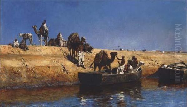 Un Embarquement De Chameaux Sur La Plage De Sale, Maroc Oil Painting by Edwin Lord Weeks