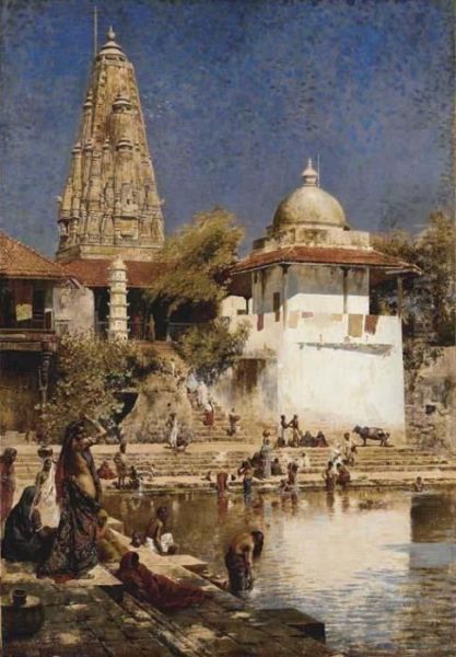 The Temple And Tank Of Walkeschwar At Bombay Oil Painting by Edwin Lord Weeks