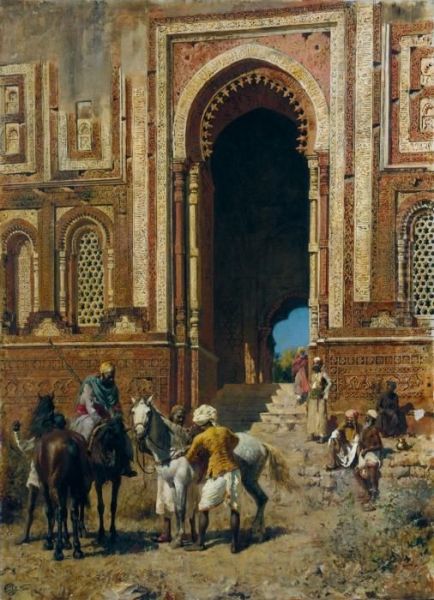 Indian Horsemen At The Gateway Of Alah-ou-din Old Delhi Oil Painting by Edwin Lord Weeks