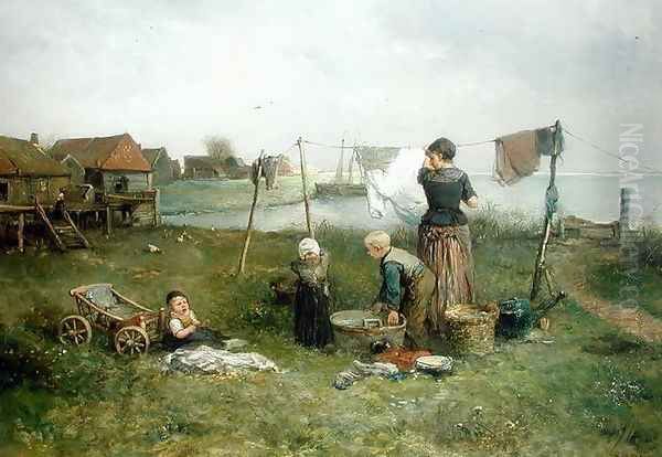 Hanging Up the Washing Oil Painting by Jan Mari Henri Ten Kate