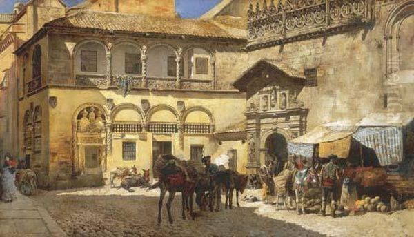 Market Square In Front Of The Sacristy And Doorway Of Thecathedral, Granada Oil Painting by Edwin Lord Weeks