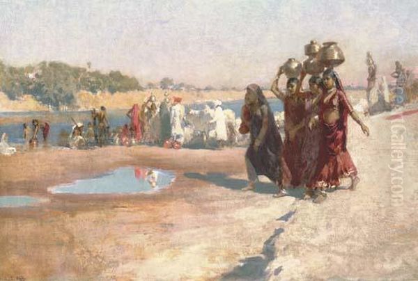 By The River At Ahmedabad, India Oil Painting by Edwin Lord Weeks