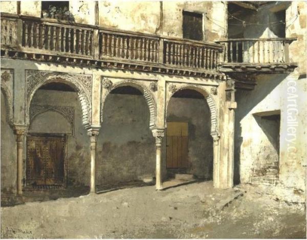 Granada Courtyard Oil Painting by Edwin Lord Weeks