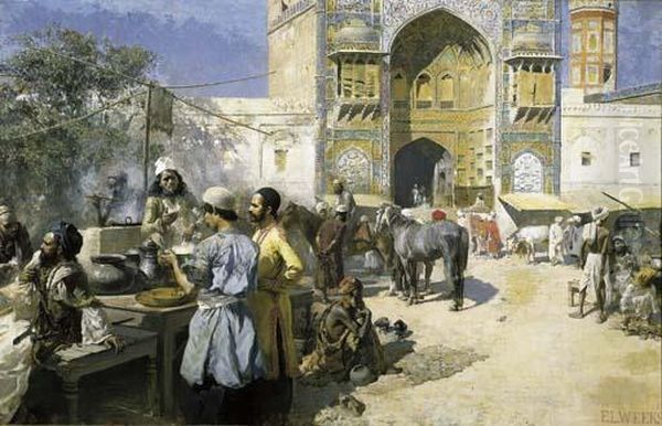 An Open-air Restaurant, Lahore Oil Painting by Edwin Lord Weeks