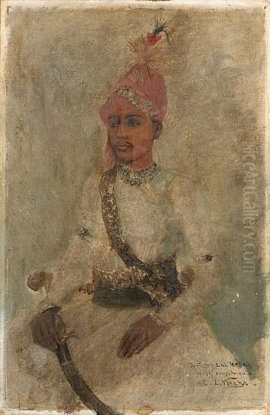 Portrait Of Sir Sayajir Rao, The 11th Maharaja Gaekwar Of Baroda, 1863-1839 Oil Painting by Edwin Lord Weeks