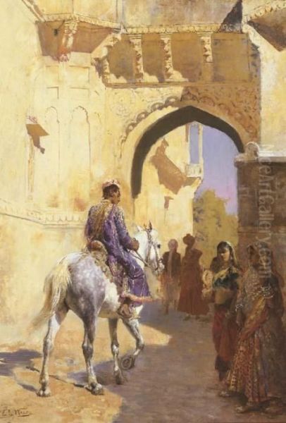 A Street Scene In North West India, Probably Udaipur Oil Painting by Edwin Lord Weeks