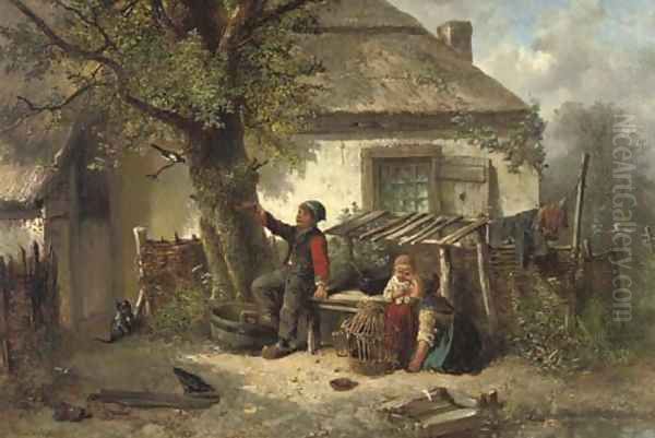 Luring the magpie back into the cage Oil Painting by Jan Mari Henri Ten Kate