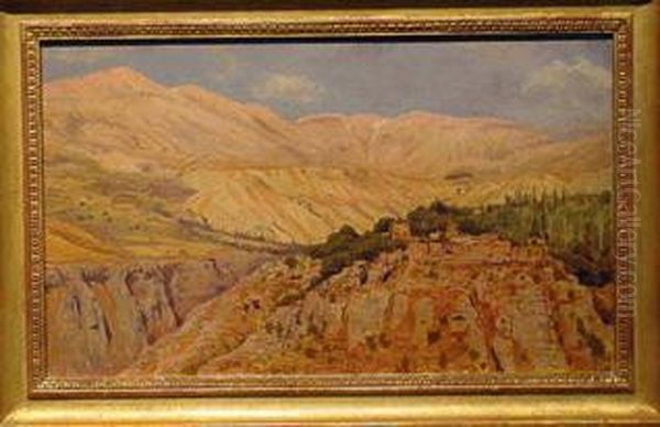 Village In Atlas Mountains, Morocco Oil Painting by Edwin Lord Weeks