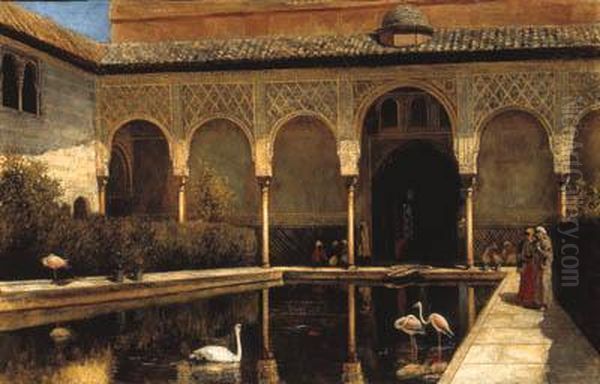 A Court In The Alhambra In The Time Of The Moors Oil Painting by Edwin Lord Weeks