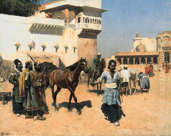 Persian Horse Dealers (bombay) Oil Painting by Edwin Lord Weeks