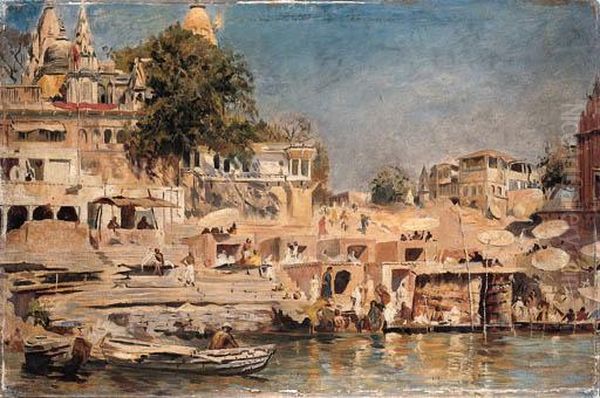 Views Of The Ghats At Benares Oil Painting by Edwin Lord Weeks