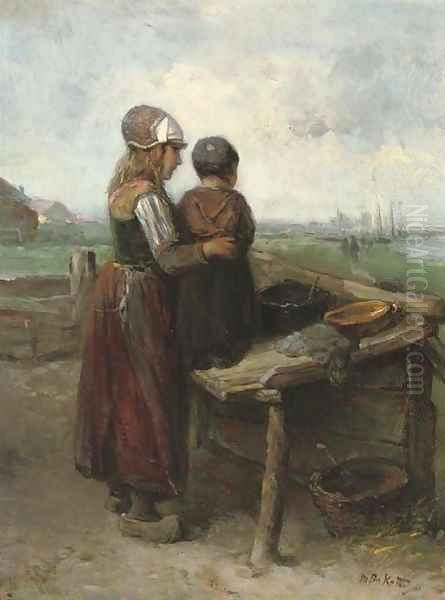 Eagerly anticipating the return, Marken Oil Painting by Jan Mari Henri Ten Kate