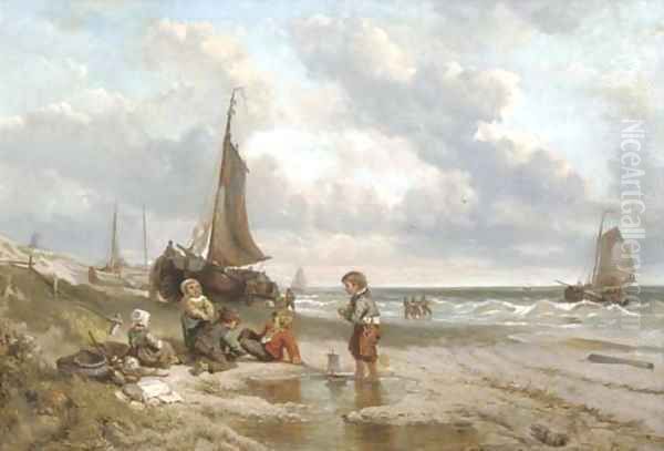 Playing on the beach Oil Painting by Jan Mari Henri Ten Kate