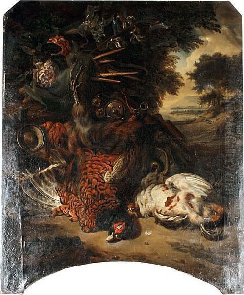 Still Life Of Game Birds With A Landscape Inthe Distance Oil Painting by Jan Weenix