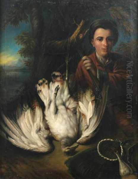 Portrait De Chasseur Avec Une Outarde Oil Painting by Jan Weenix