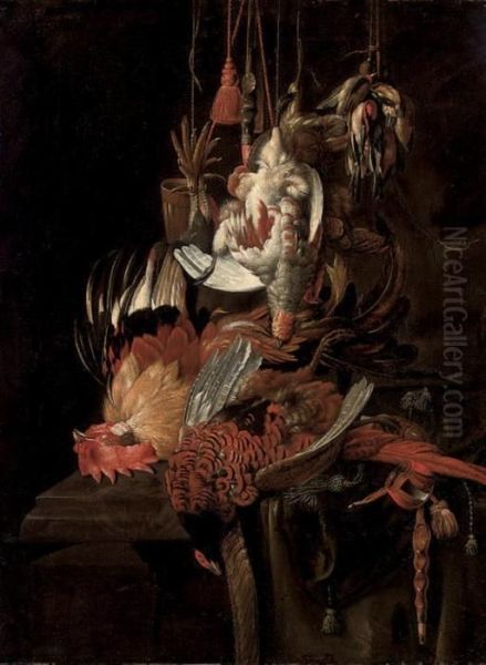 Still Life Of A Dead Pheasant And Other Birds Oil Painting by Jan Weenix