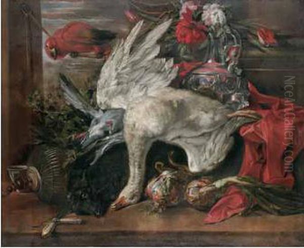 Natura Morta Con Cigno E Pappagallo by Jan Weenix