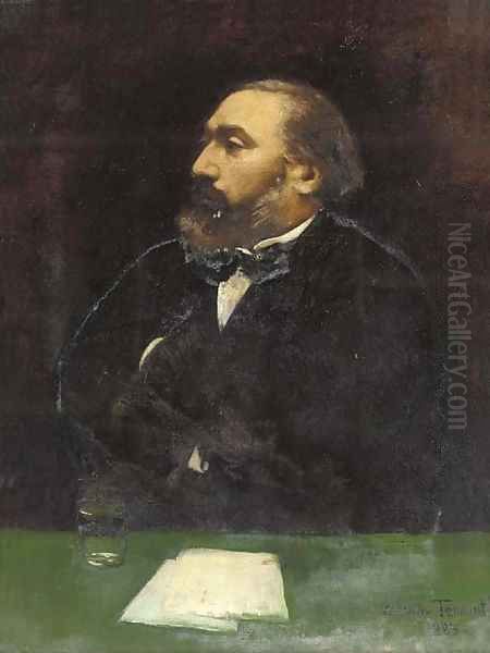 Portrait of Leon Gambetta (1838-1882), half-length, in a black jacket and white shirt, at a writing desk Oil Painting by Dorothy Tennant