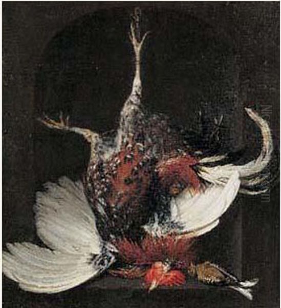 Nature Morte Au Coq Dans Une Niche Oil Painting by Jan Weenix