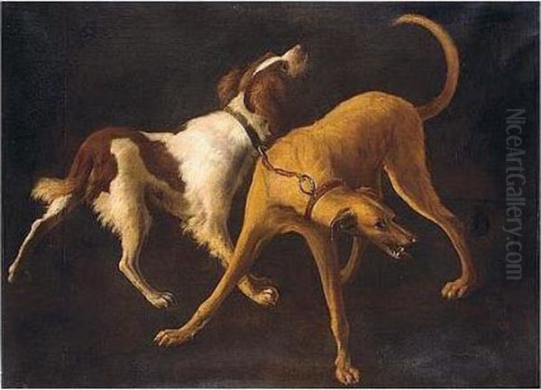 A Spaniel And A Lurcher Oil Painting by Jan Weenix