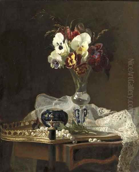 A still life with violets in a Venetian vase Oil Painting by Henry George Todd