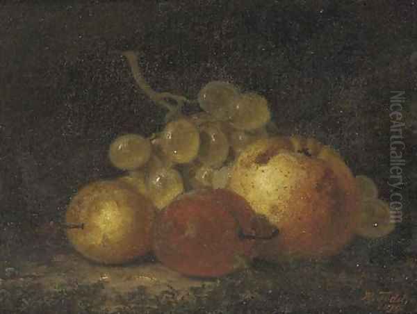 A pear, a plum and a bunch of grapes Oil Painting by Henry George Todd