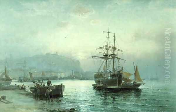 Scarborough Harbour Oil Painting by William A. Thornley or Thornbery