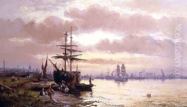 Unloading the Catch Oil Painting by William A. Thornley or Thornbery