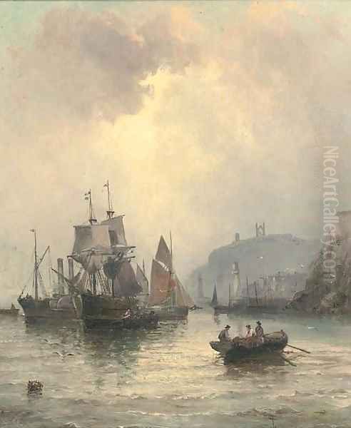 Congestion at the harbour mouth, Whitby Oil Painting by William A. Thornley or Thornbery