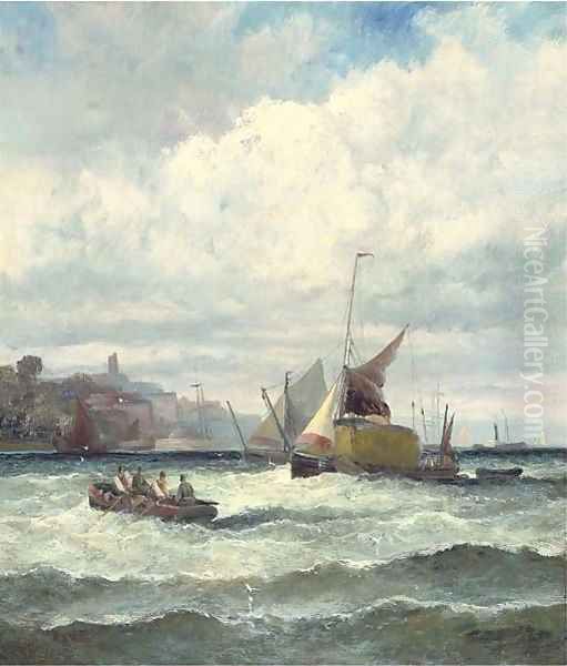 A blustery day off the south coast Oil Painting by William A. Thornley or Thornbery