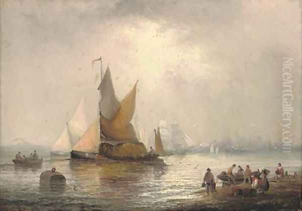 Hay barges on the estuary Oil Painting by William A. Thornley or Thornbery