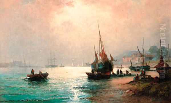 Misty morning on the medway Oil Painting by William A. Thornley or Thornbery