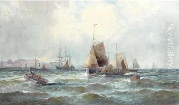 Shipping in the Channel off the south coast Oil Painting by William A. Thornley or Thornbery