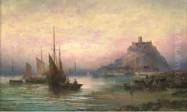 Unloading the day's catch before St. Michael's Mount Oil Painting by William A. Thornley or Thornbery