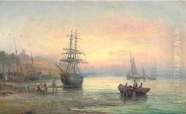 A beached brig at Rochester, dusk Oil Painting by William A. Thornley or Thornbery