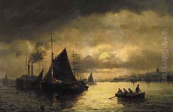 Dawn and dusk on an estuary Oil Painting by William A. Thornley or Thornbery