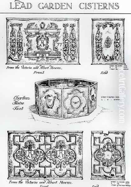 Lead Garden Cisterns from Charlton House, Kent and Victoria and Albert Museum, London, c.1900 Oil Painting by Harry Inigo Triggs