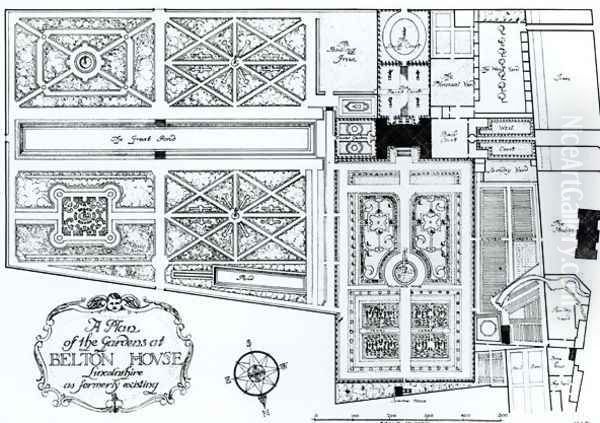 A Plan of the Gardens at Belton House, Lincolnshire, as formerly existing, c.1900 Oil Painting by Harry Inigo Triggs