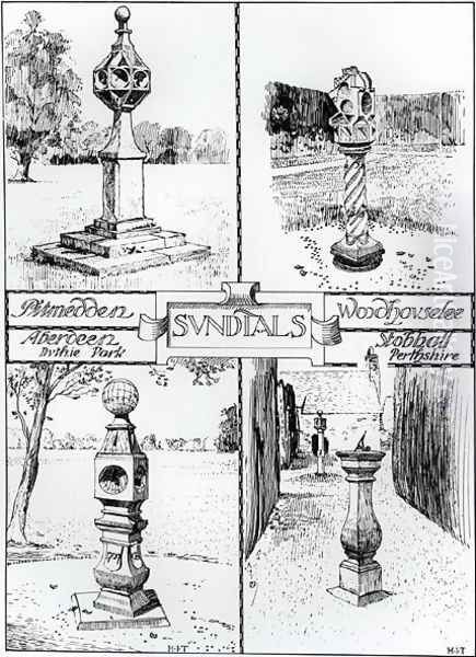 Sundials Pitmedden, Duthie Park, Aberdeen, Woodhouselee and Stobhall, Perthshire, c.1900 Oil Painting by Harry Inigo Triggs