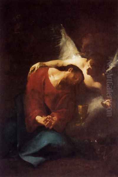 Christ Comforted By An Angel Oil Painting by Paul Troger