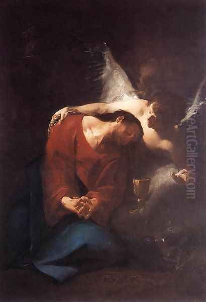 Christ Comforted by an Angel c. 1730 Oil Painting by Paul Troger