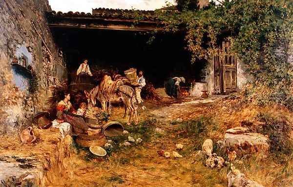 Italian Farmyard Oil Painting by Aurelio Tiratelli