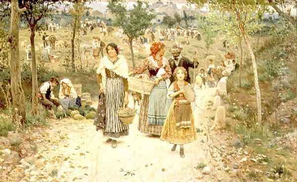 Returning from the Village Fete Oil Painting by Aurelio Tiratelli