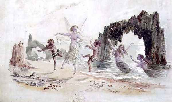 Fairies and Fauns on the Seashore Oil Painting by Alfred Thompson