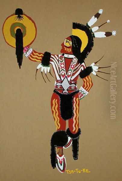 Kiowa Warrior Oil Painting by Monroe Tsatoke